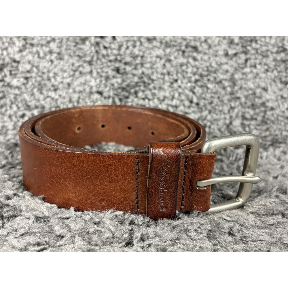 Eddie Bauer Mens Brown Genuine Leather Belt Size 40 Silver Buckle 0056